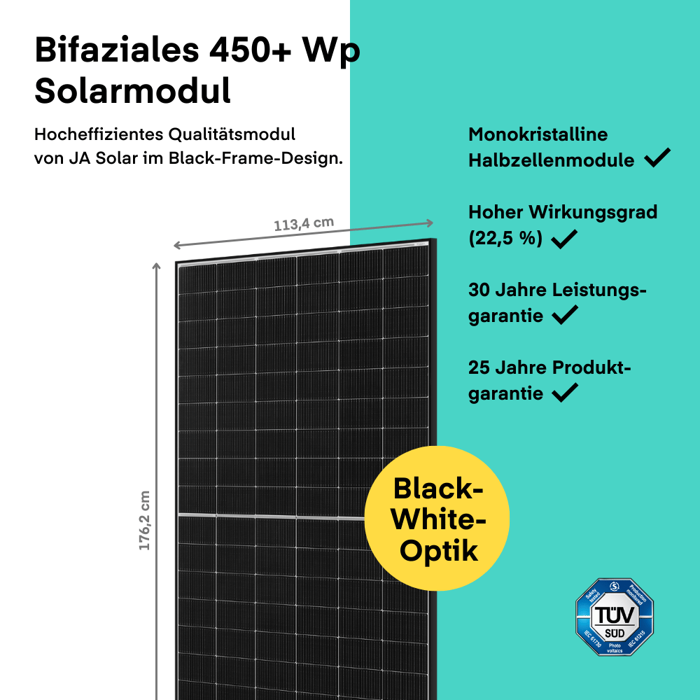 JA Solar (450 Wp), DEEP BLUE 4.0 Pro, JAM54D40 LB (Bifazial, Glas/Glas, BW) von JA Solar