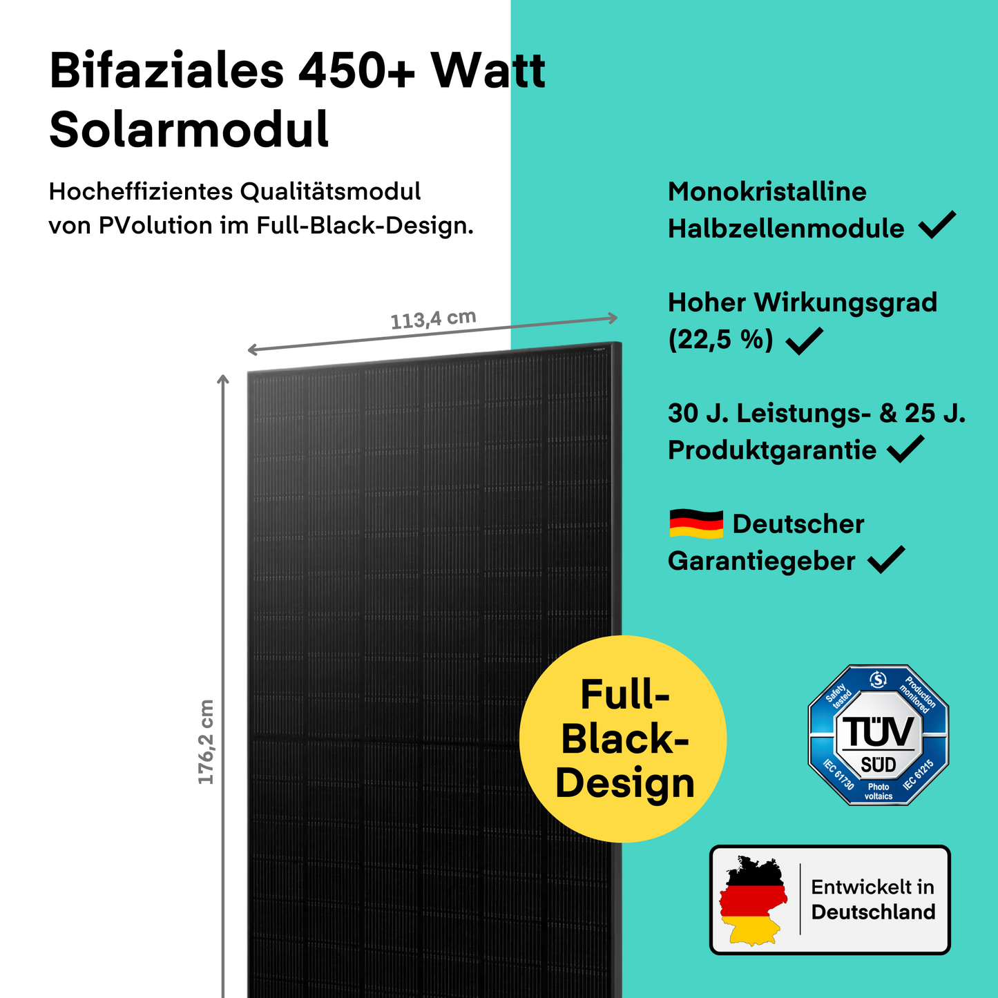 PVolution (450 Wp), PVN450-R12TCBB (Bifazial, Glas/Glas, FB) von PVolution