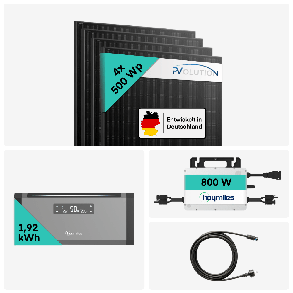 Yuma x Hoymiles HiBattery 2000 Watt Peak Modulleistung mit 800 Watt Wechselrichter und Anschlusskabel